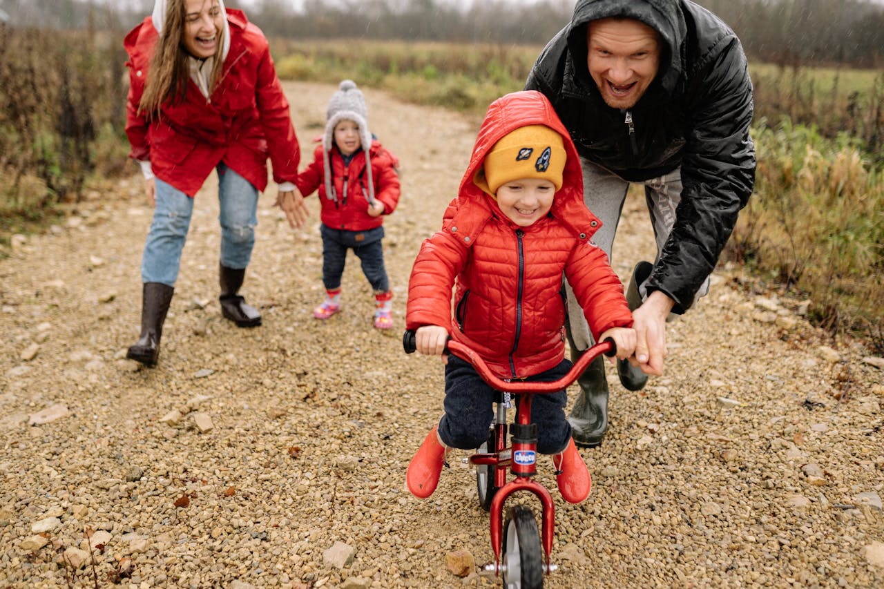 Happy family exploring together